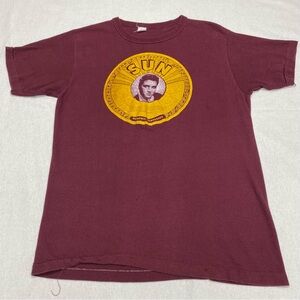 Vintage T Shirt Elvis Sun Record Company Burgundy MemphisTN 1980's Single Stitch